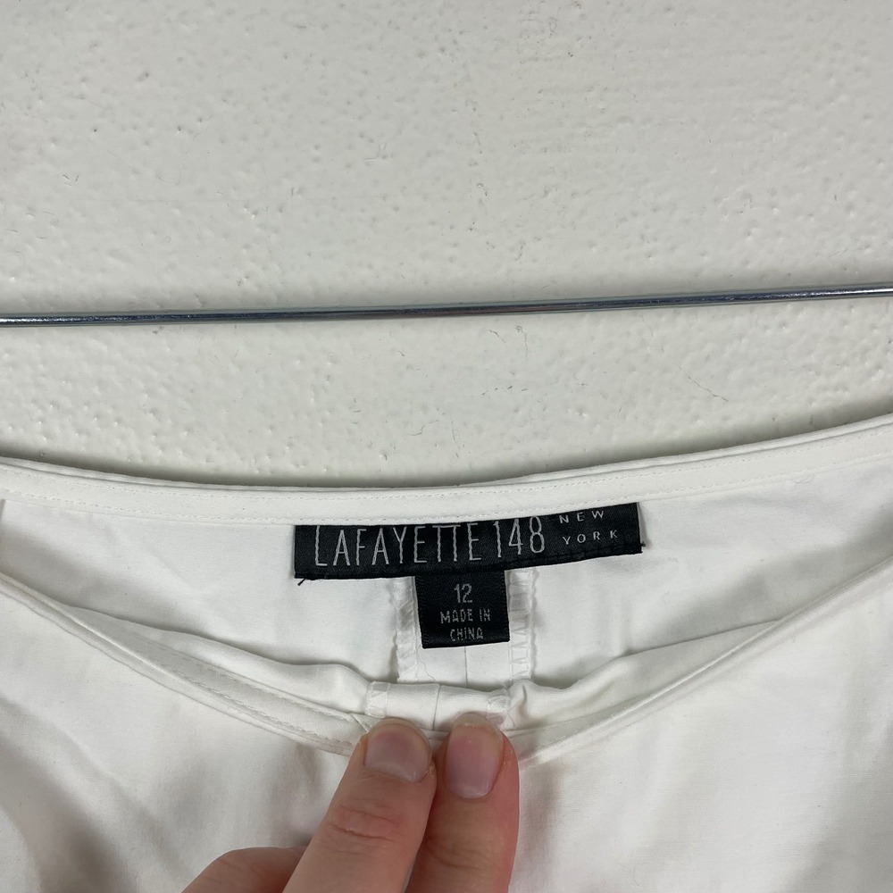Lafayette 148 New York White Cotton Blend Cropped Pants 12 Career Minimalist - Picture 3 of 8